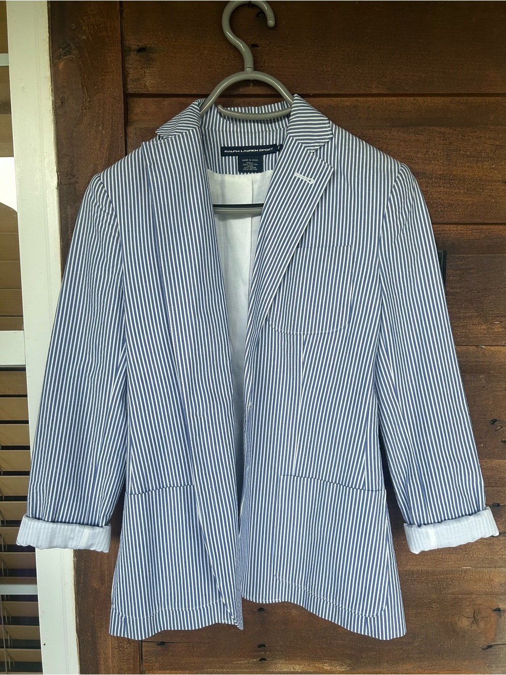 Ralph Lauren Sport Blue White Striped Seersucker Blazer Jacket Size 2